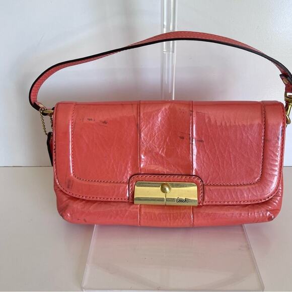 Coach Kristen Coral Patent Leather Wristlet Clutch - Picture 1 of 14